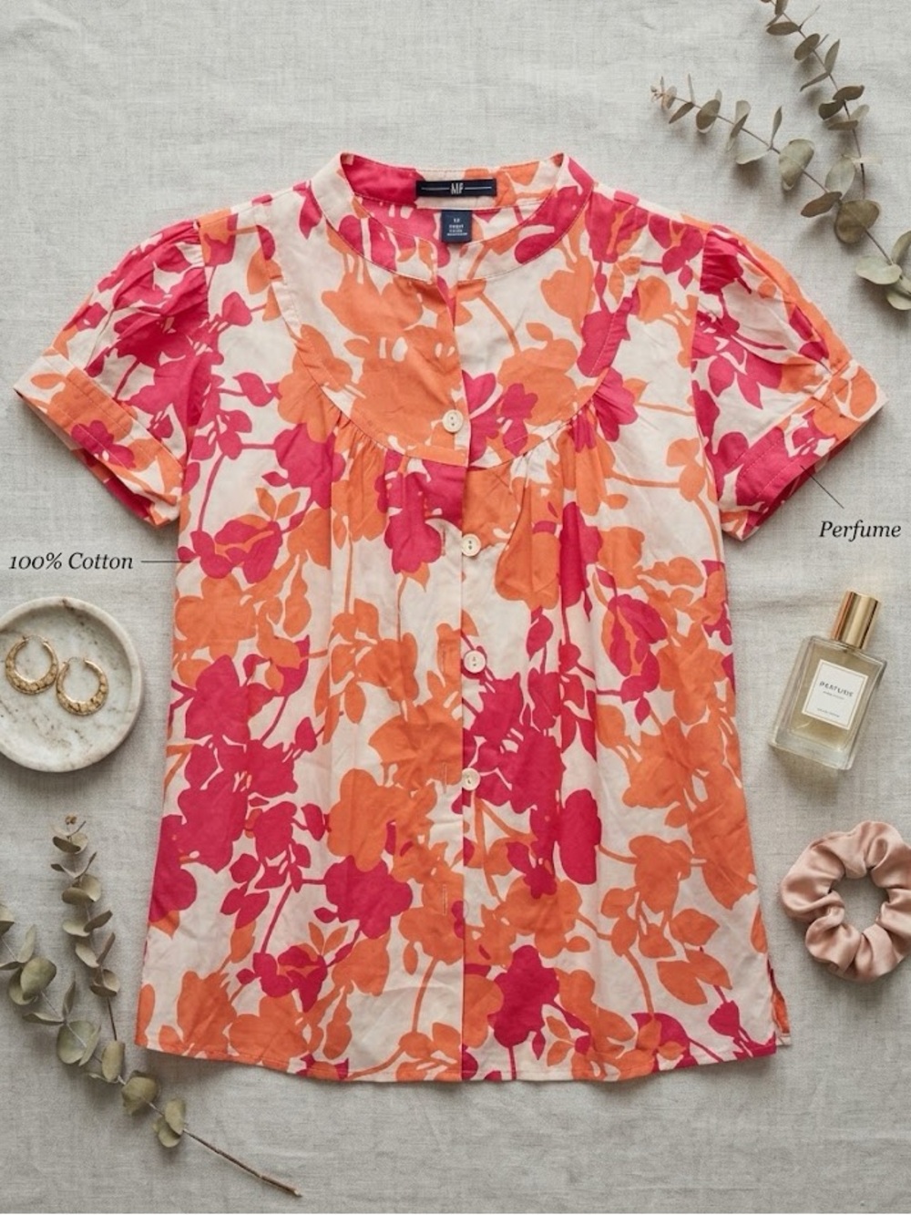 GAP Women's Red & Orange Floral Button-Front Blouse